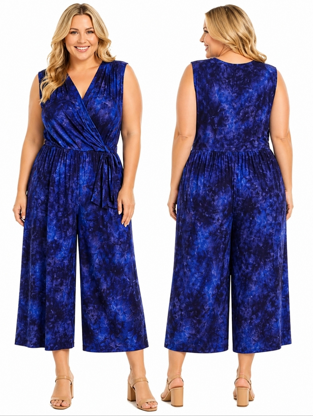 Connected Apparel Morgan Sapphire Tie Dye Cropped Wide Leg Jumpsuit Size 20W